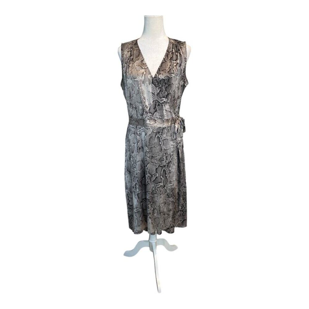 White House Black Market Snakeskin Print Flowy High Low Hem Wrap Dress Size 10